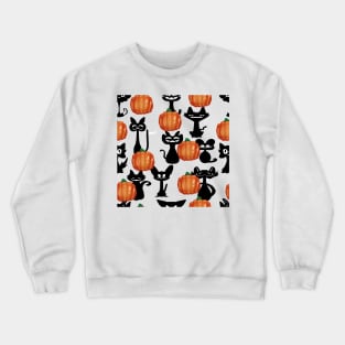 Halloween Cats and Pumpkin Pattern Crewneck Sweatshirt